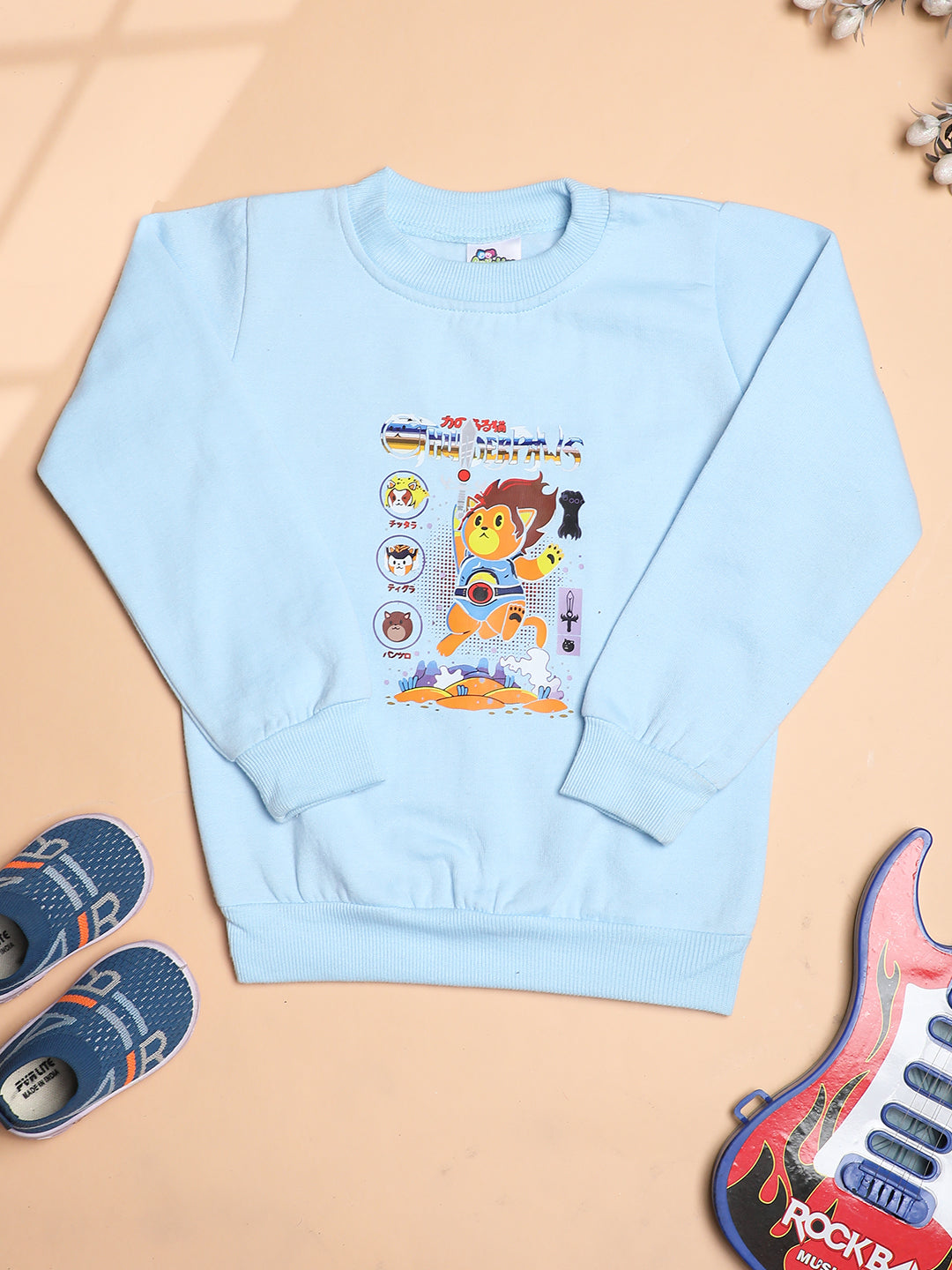 Cutiekins Boys Graphic Print Trendy Winter Sweatshirt -Sky Blue & Orange