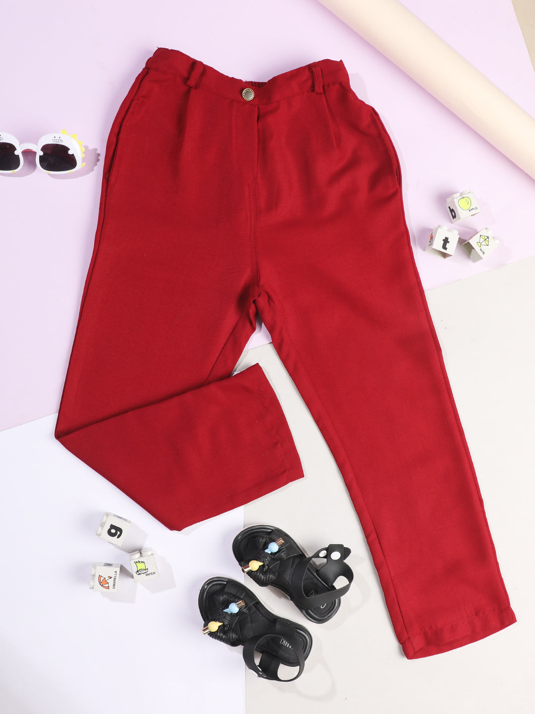 Cutiekins Girls Casual Solid Regular-Fit Trouser -Maroon