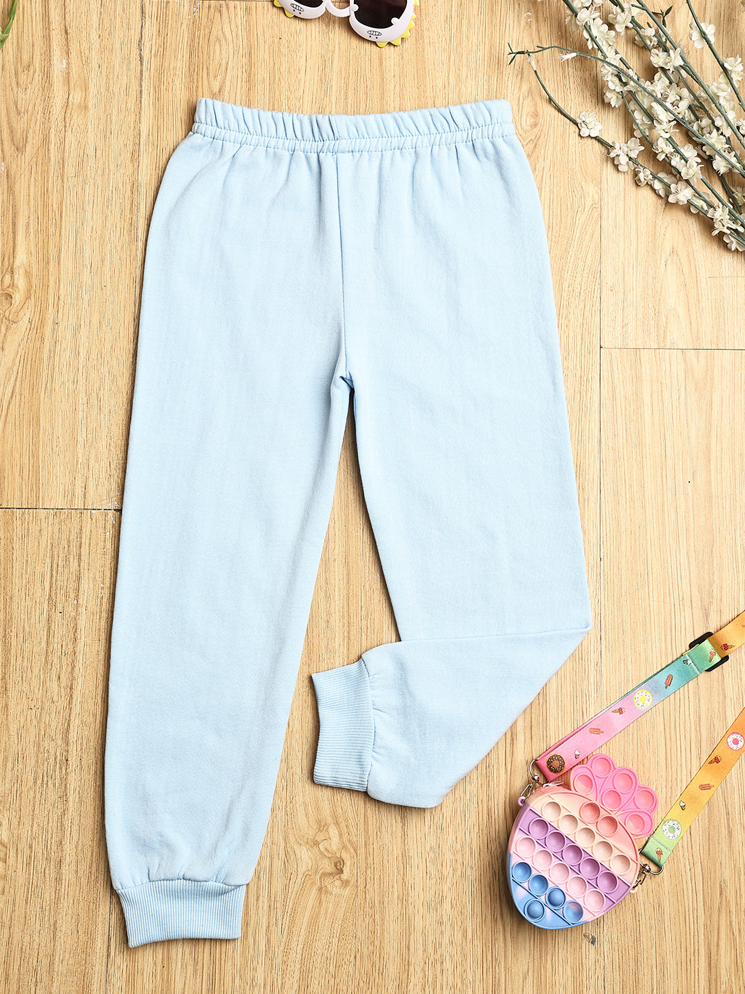 Cutiekins Girls Solid Cozy Fleece Trackpant -Sky Blue