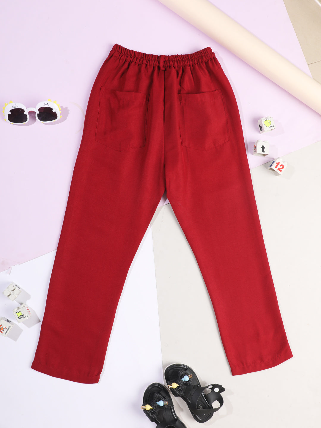 Cutiekins Girls Casual Solid Regular-Fit Trouser -Maroon