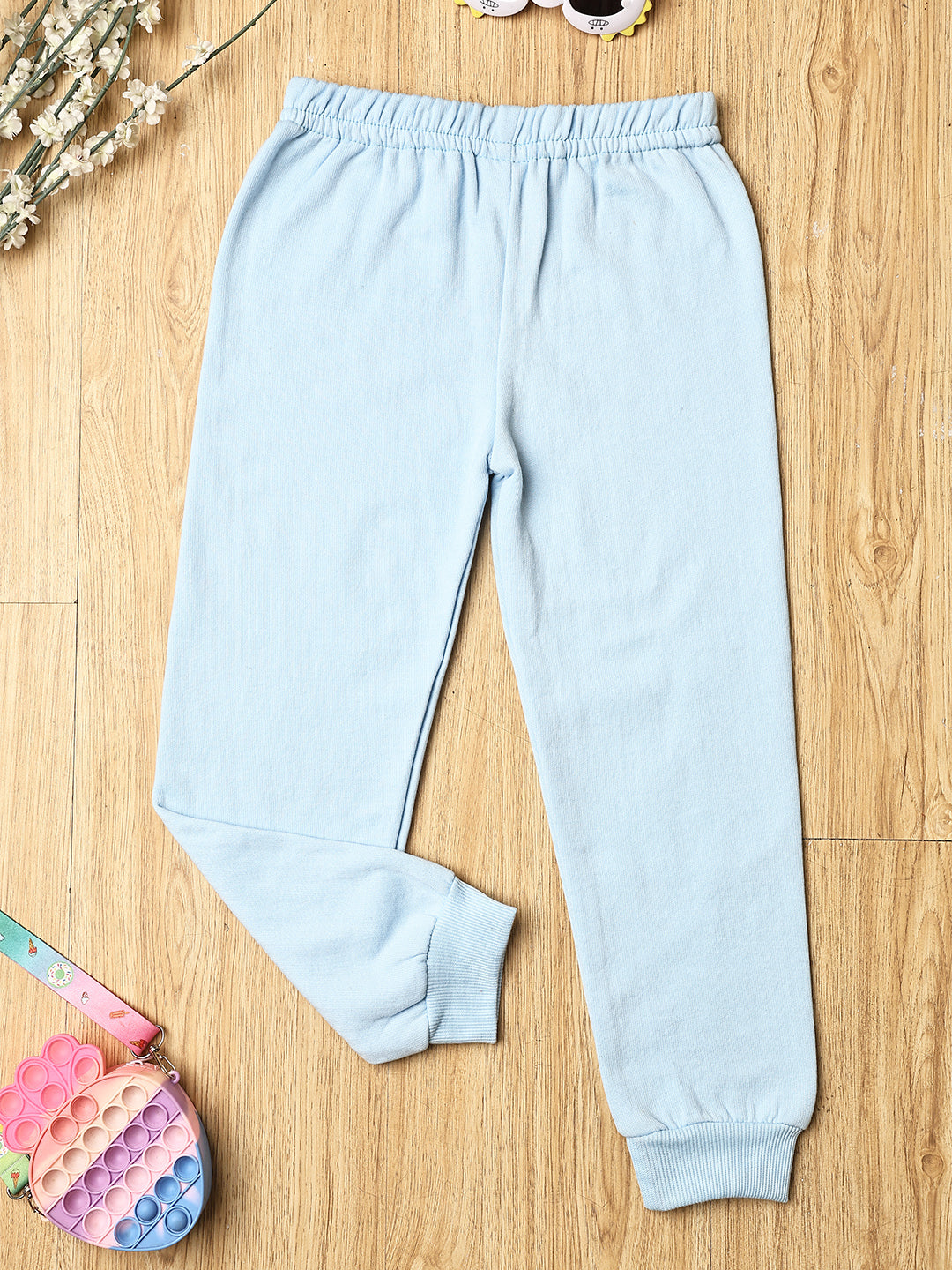 Cutiekins Girls Solid Cozy Fleece Trackpant -Sky Blue