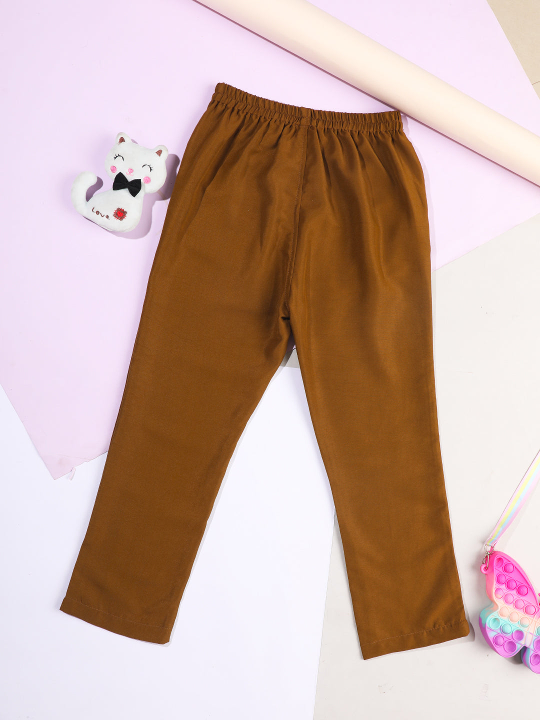 Cutiekins Girls Casual Solid Regular-Fit Trouser -Brown