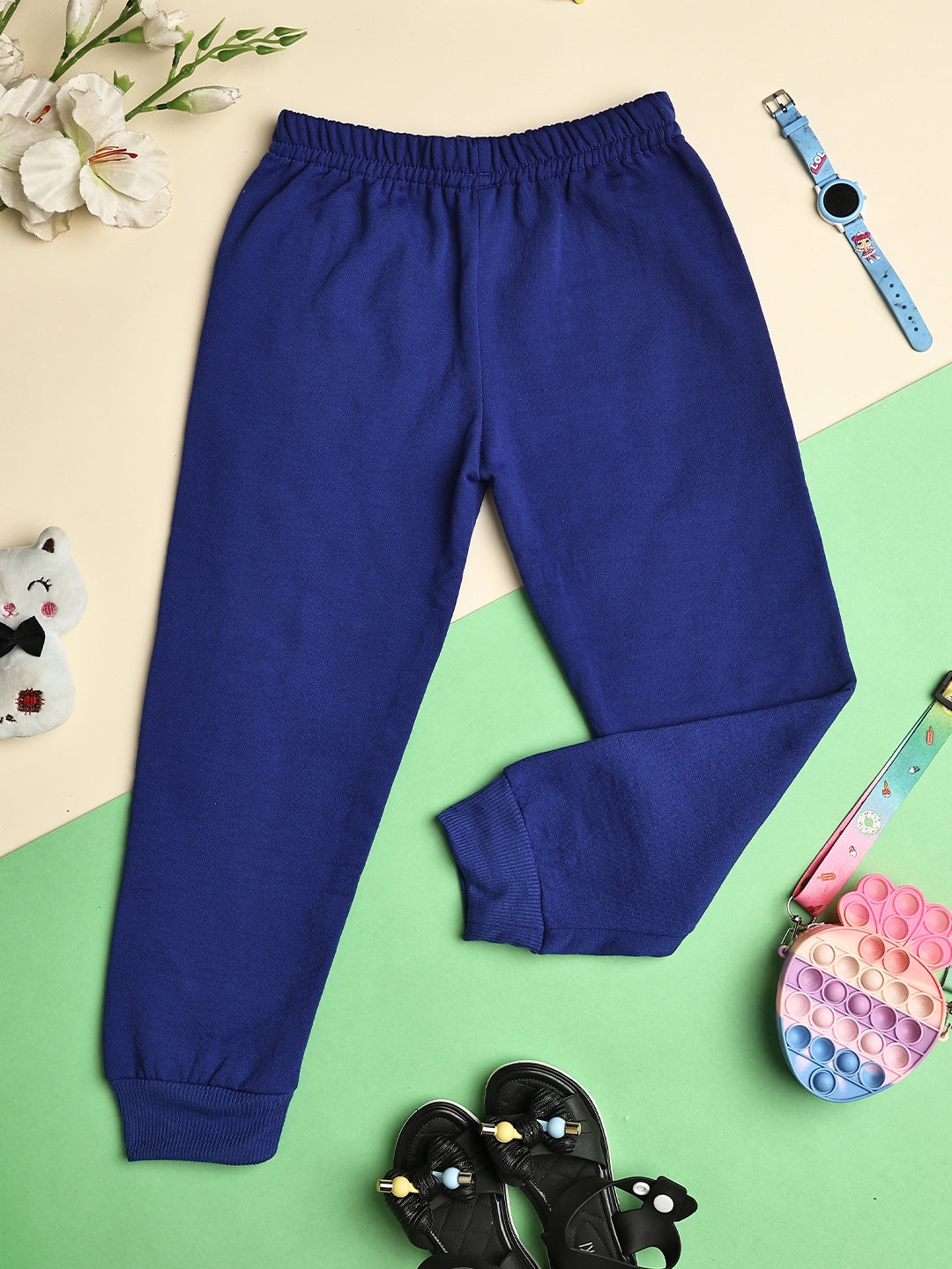 Cutiekins Girls Solid Cozy Fleece Trackpant -Dark Blue