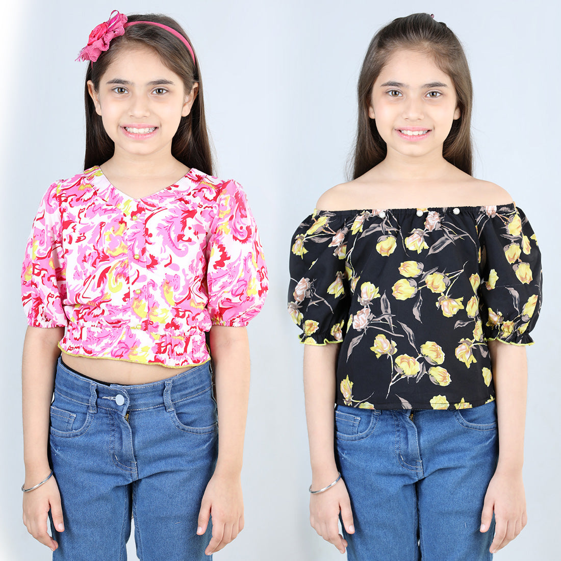 Cutiekins Pack Of 2 Printed V Neck Polyester Top-Pink & Black