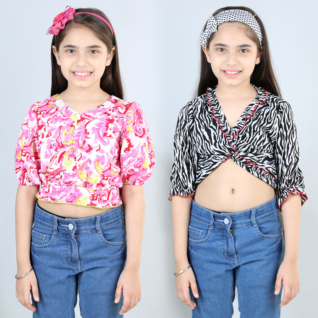 Cutiekins Pack Of 2 Printed V Neck Polyester Top-Pink & Black