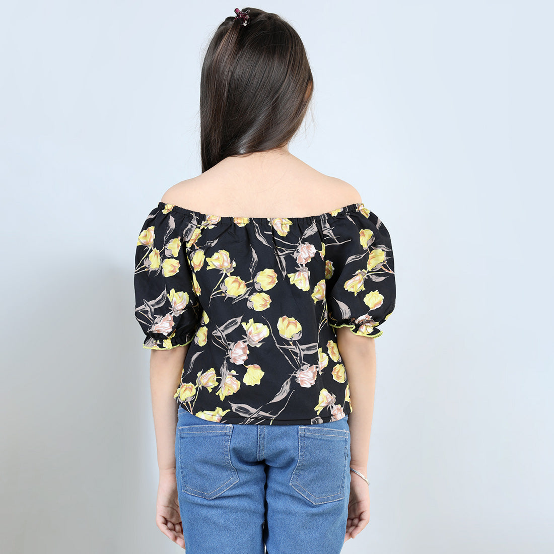 Cutiekins Pack Of 2 Printed Off-Shoulder Polyester Top-Black & Yellow