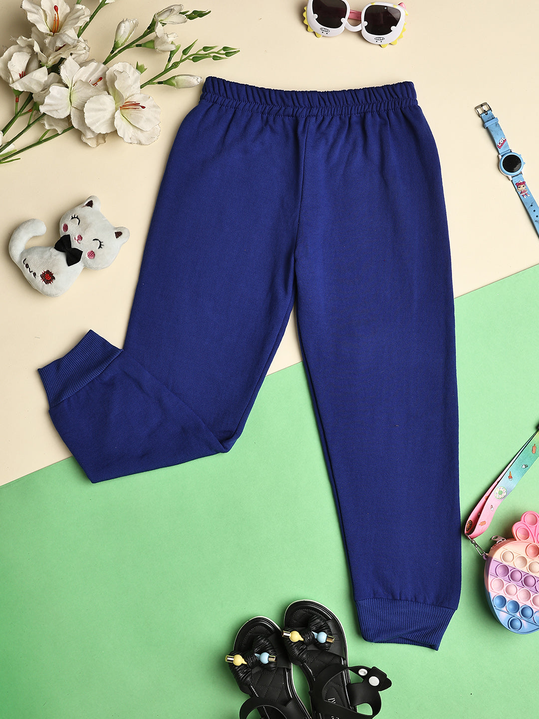 Cutiekins Girls Solid Cozy Fleece Trackpant -Dark Blue