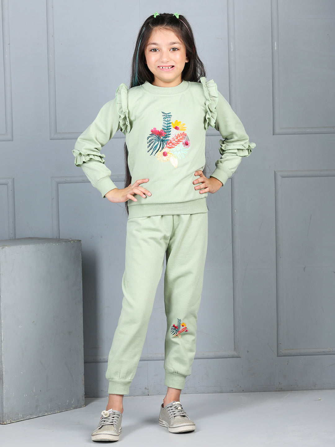 Cutiekins Girls Graphic Print Cozy Tracksuit -Olive