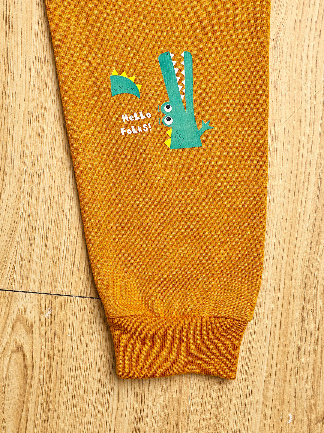 Cutiekins Boys Crocodile Graphic Print cozy Trackpant -Mustard & Green