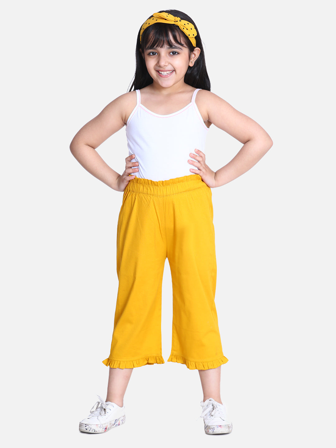 Cutiekins Capri For Girls Casual Solid Lycra Blend  (Yellow)