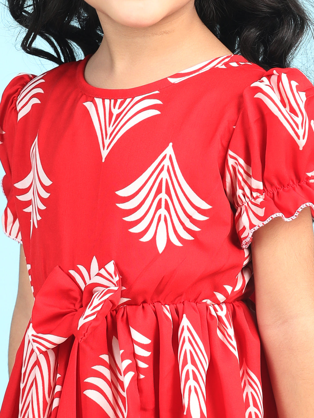 Cutiekins Girls Trendy & Stylish Graphic Printed Dress -Red & Off White