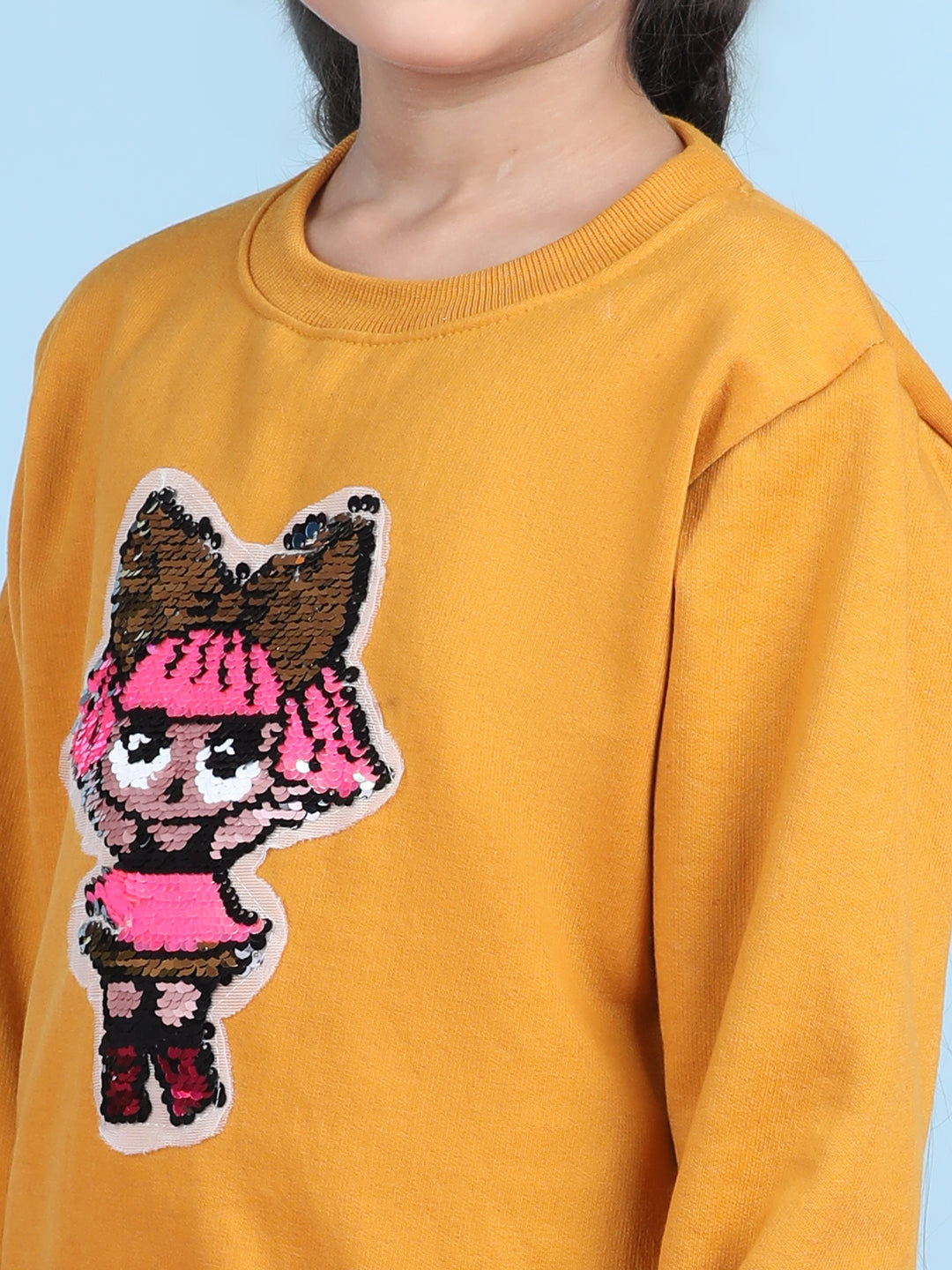 Cutiekins Girls Mustard & Pink Sweatshirt With Trackpant