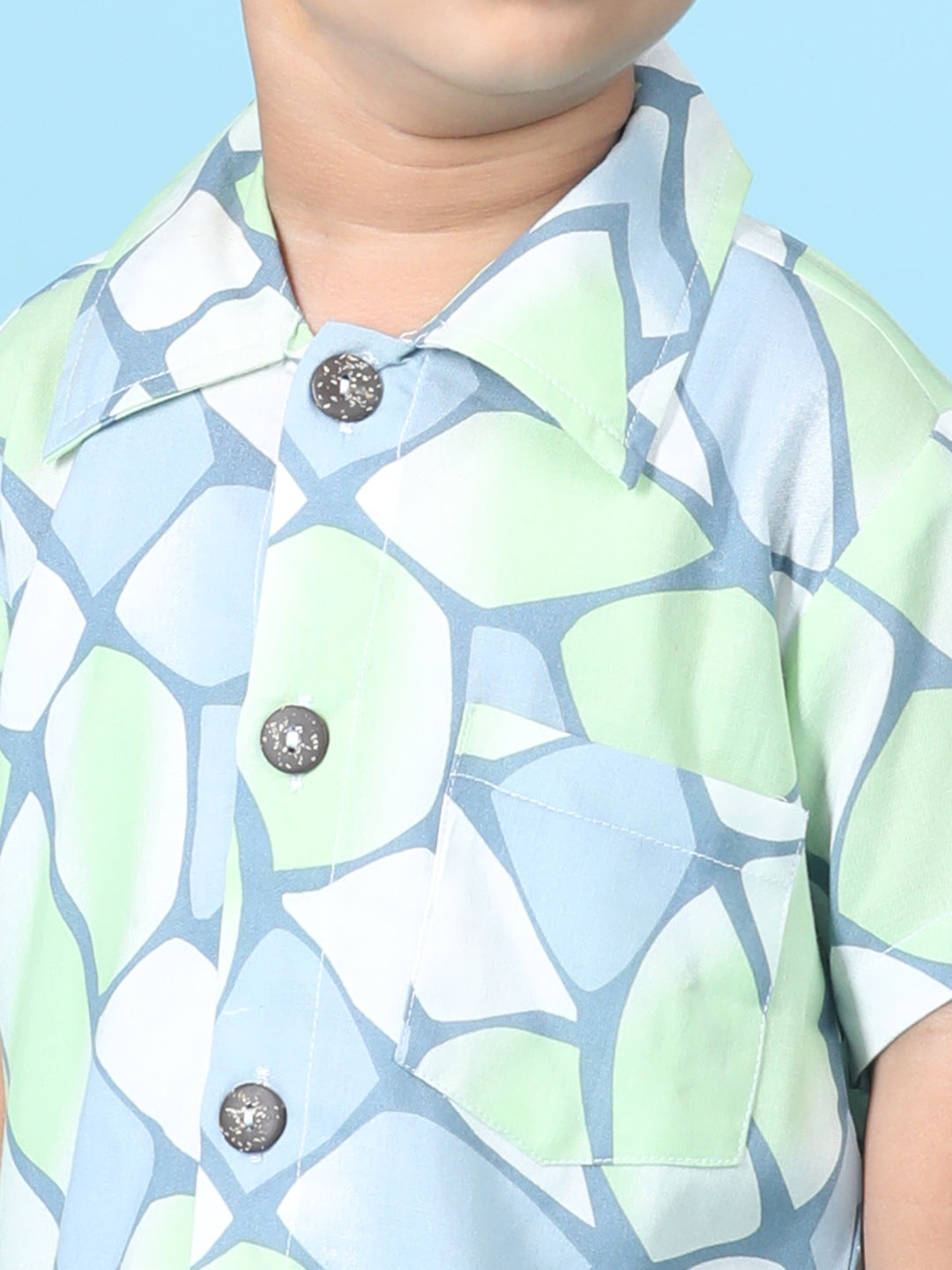 Cutiekins Boys Abstract Print Shirt -Steel Blue & Green