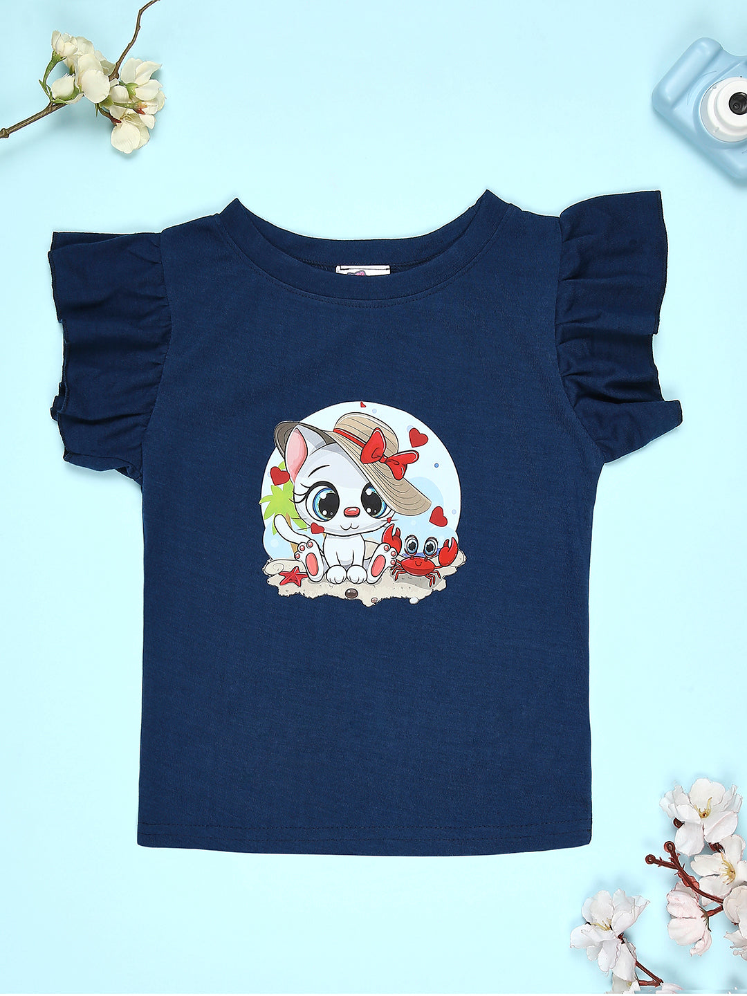 Cutiekins Girls Graphic Print T-Shirt -Navy Blue