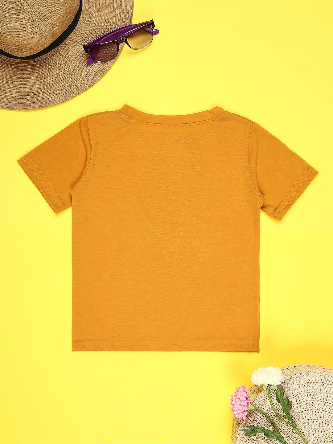 Cutiekins Boys Graphic Print T-Shirt With Solid Denim Short -Mustard & Black