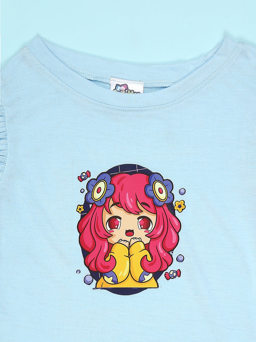 Cutiekins Girls Graphic Print T-Shirt -Sky Blue