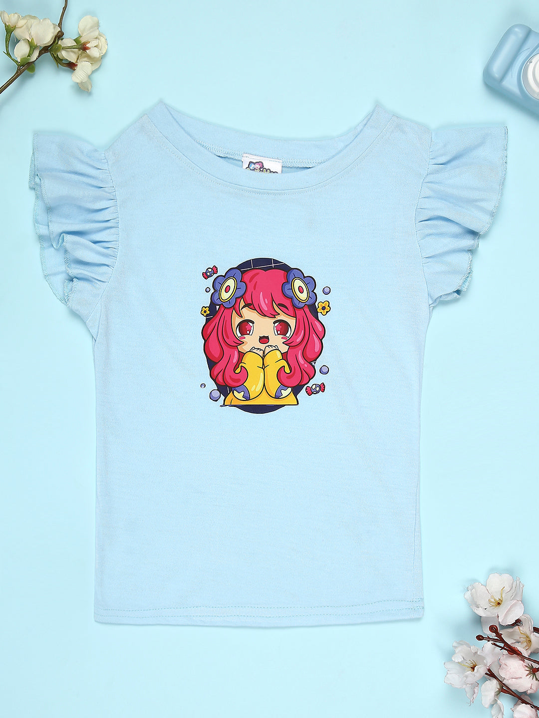 Cutiekins Girls Graphic Print T-Shirt -Sky Blue