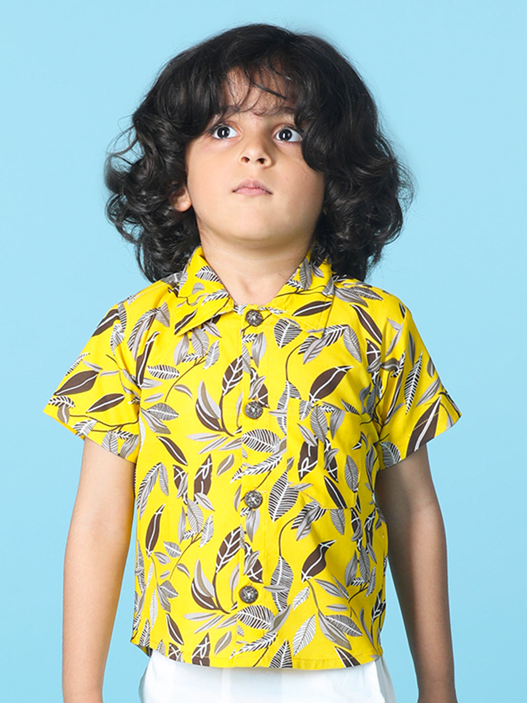 Cutiekins Boys Tropical Print Shirt -Yellow & Black