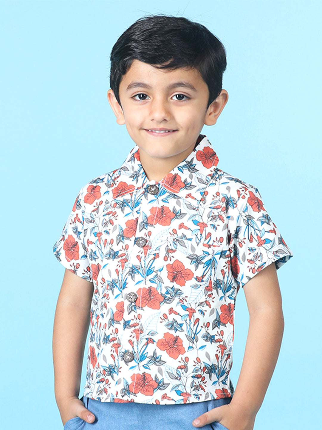 Cutiekins Boys Tropical Print Shirt -Off White & Rust