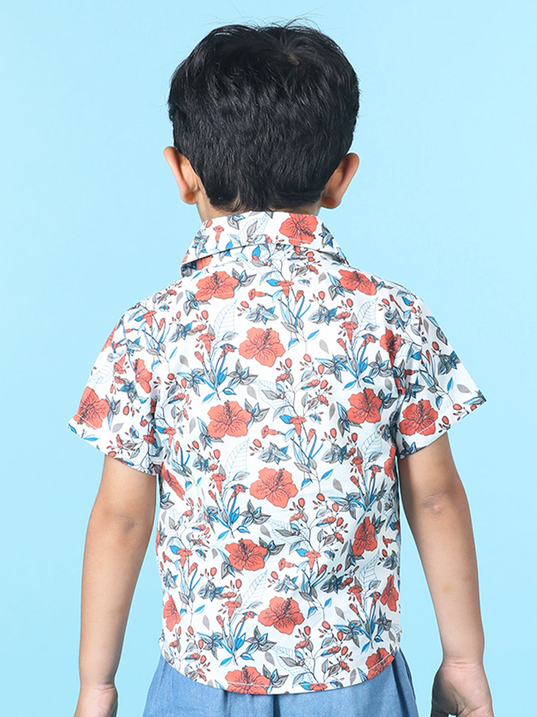 Cutiekins Boys Tropical Print Shirt -Off White & Rust