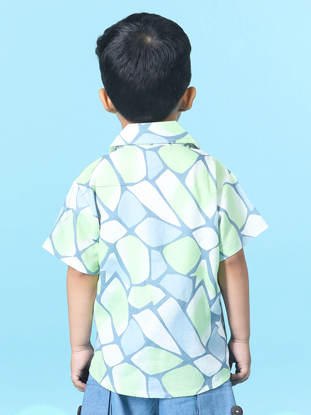 Cutiekins Boys Abstract Print Shirt -Steel Blue & Green