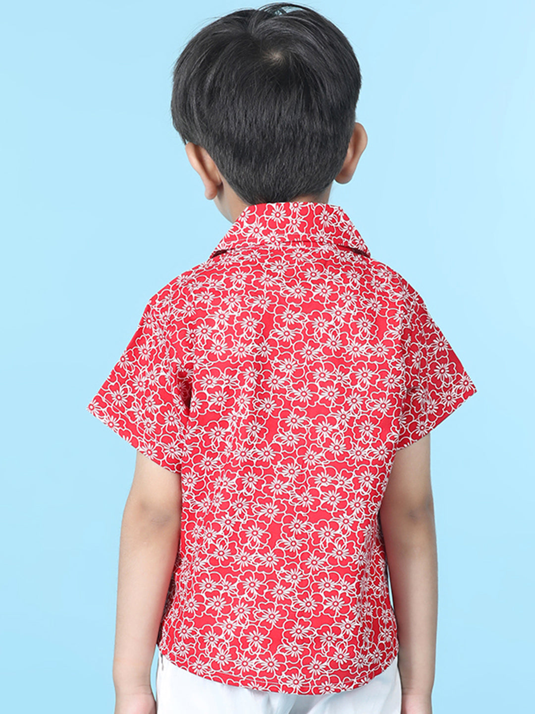 Cutiekins Boys Floral Print Shirt -Red & Off White