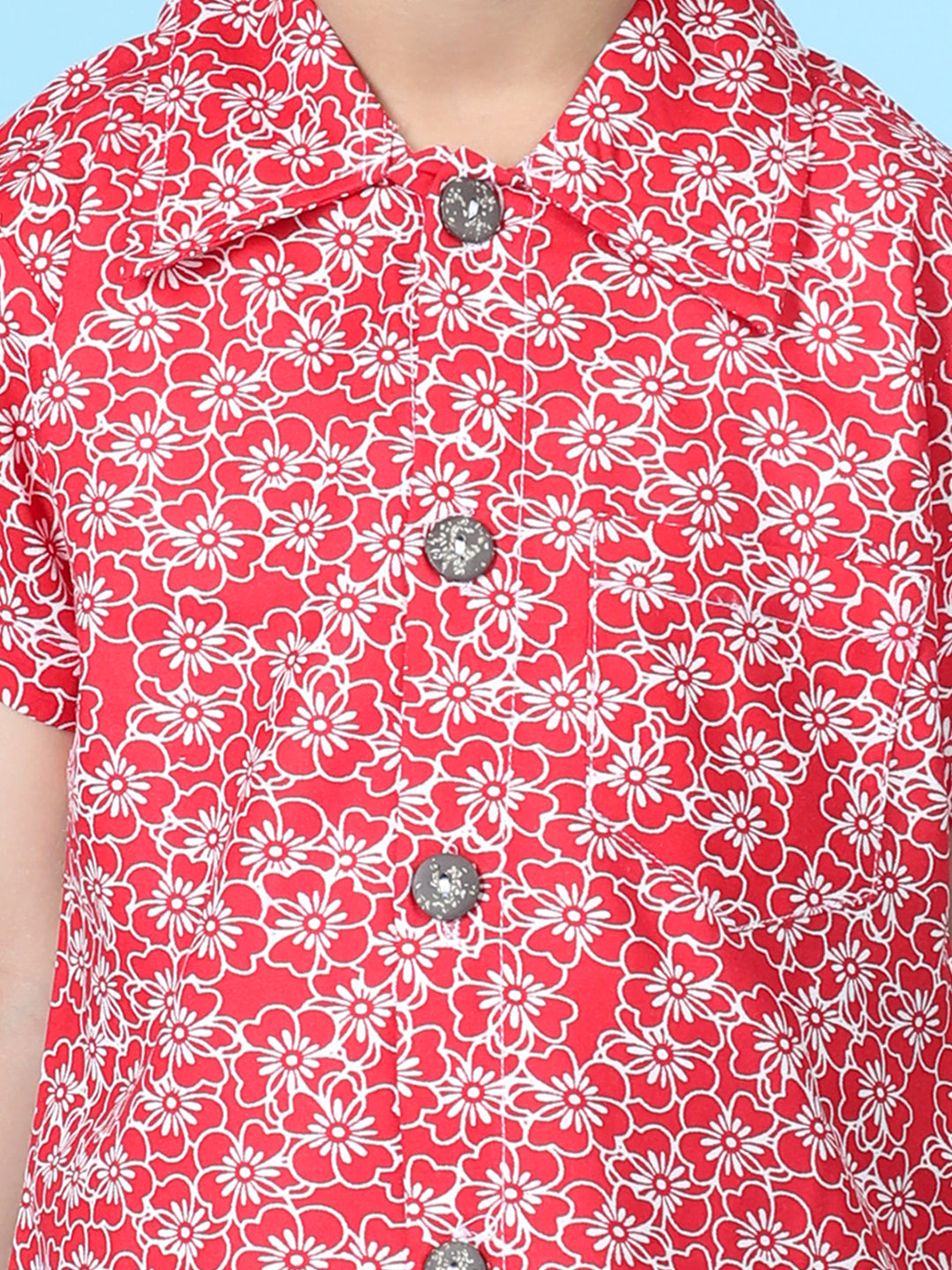 Cutiekins Boys Floral Print Shirt -Red & Off White