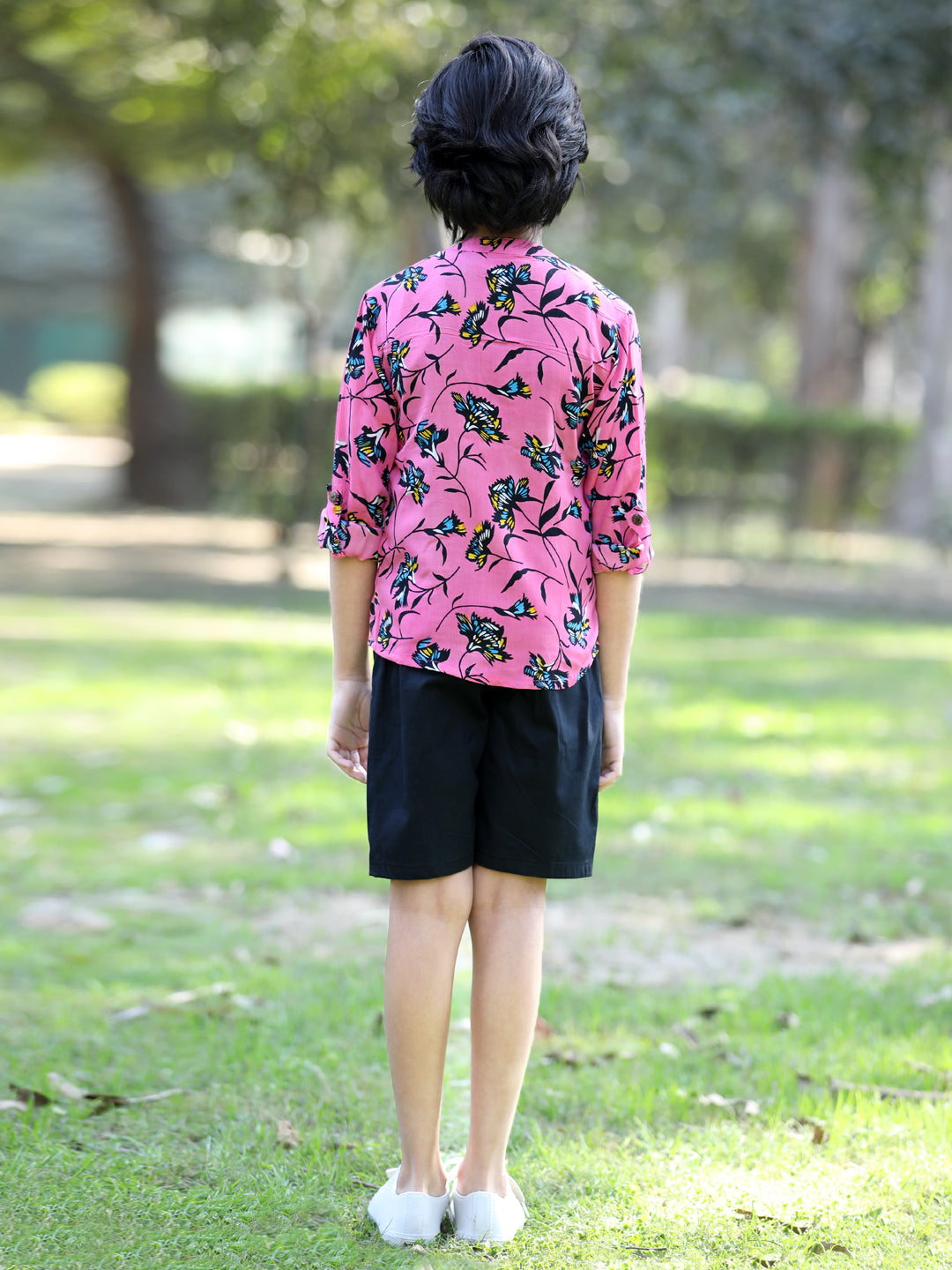 Cutiekins Floral Printed T-Shirt & Shorts Set-Lavender & Black