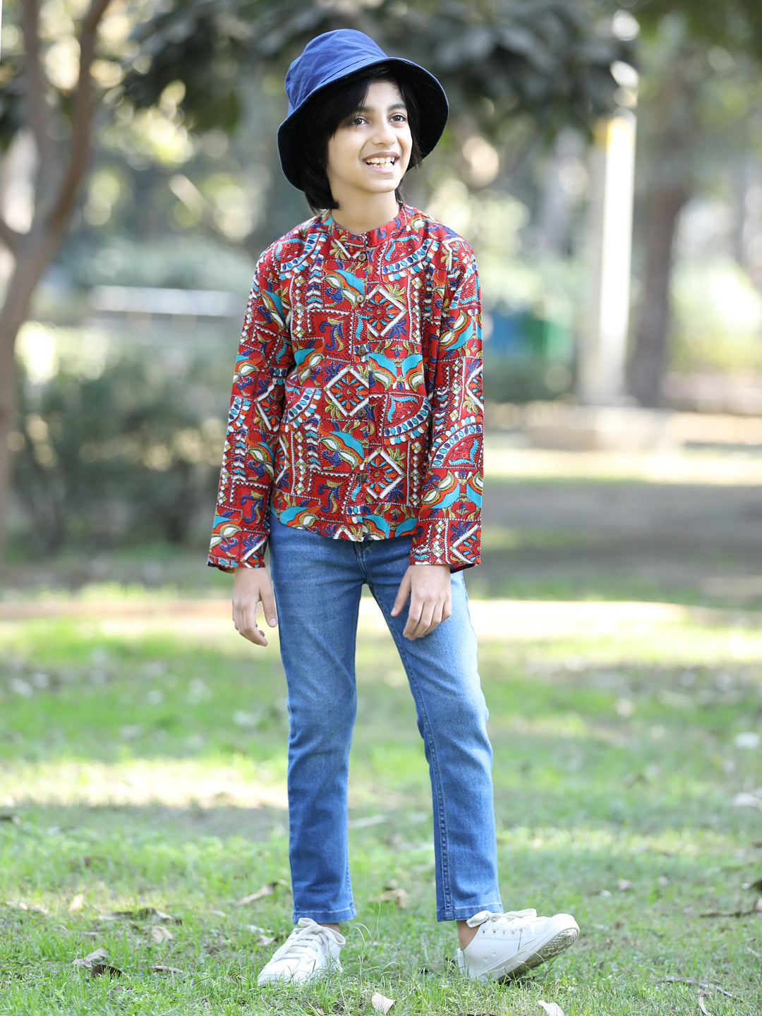 Cutiekins Tribal Printed Shirt -Maroon & Blue