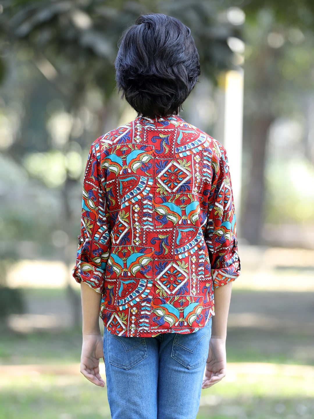 Cutiekins Tribal Printed Shirt -Maroon & Blue