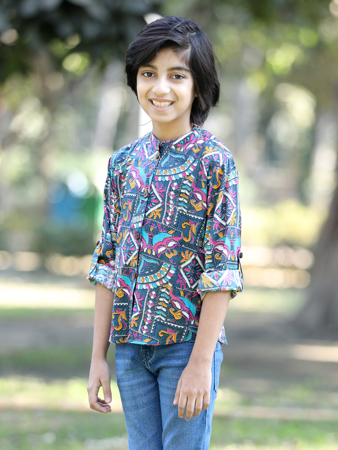 Cutiekins Tribal Printed Shirt -Royal Blue & White