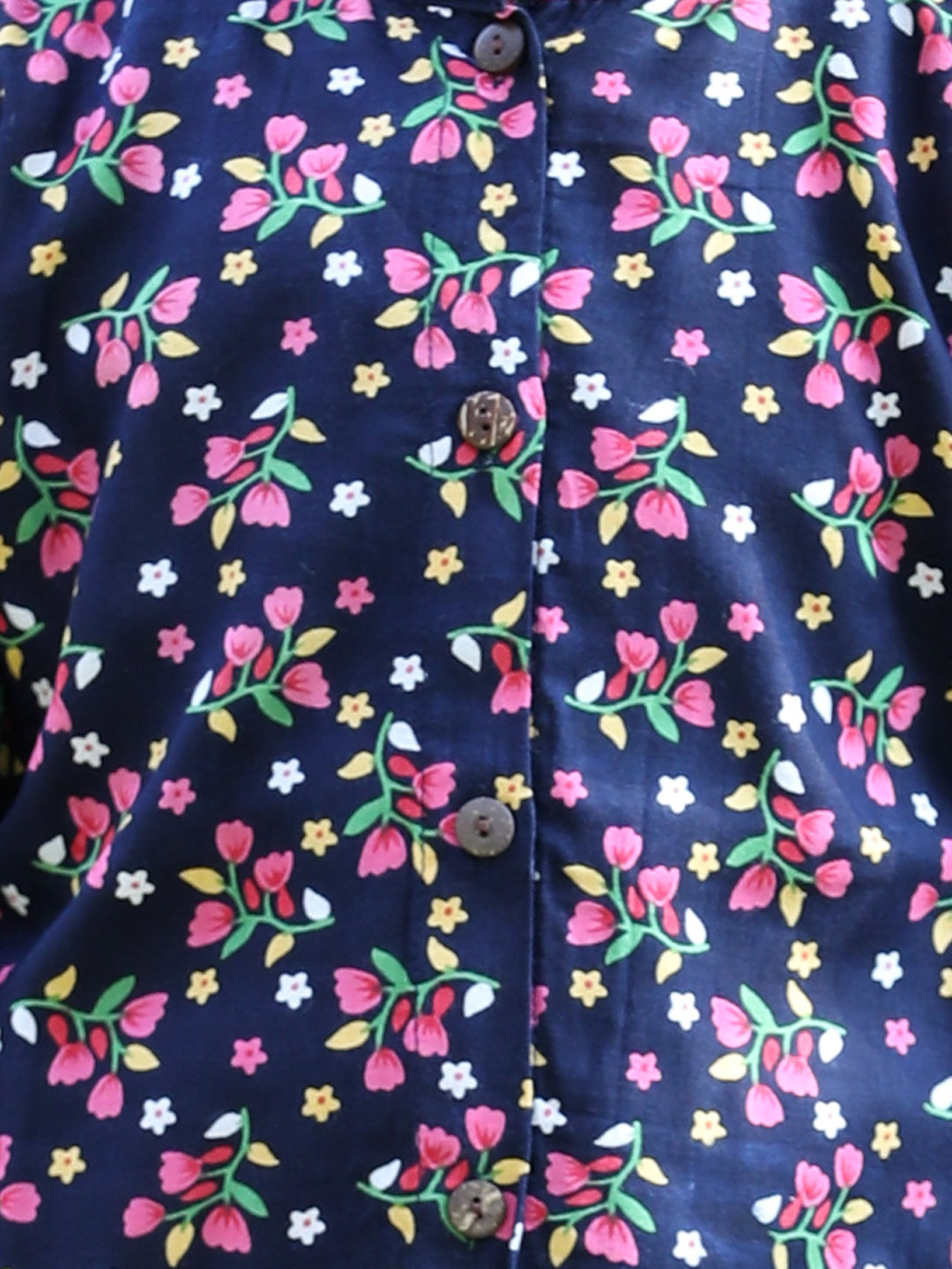 Cutiekins Floral & Leaf Printed Shirt -Navy Blue & Pink