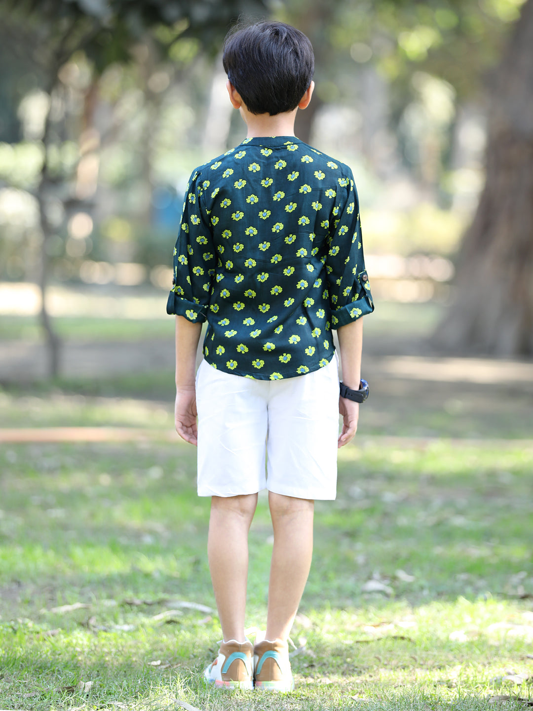 Cutiekins Floral Printed T-Shirt & Shorts Set-Green & White