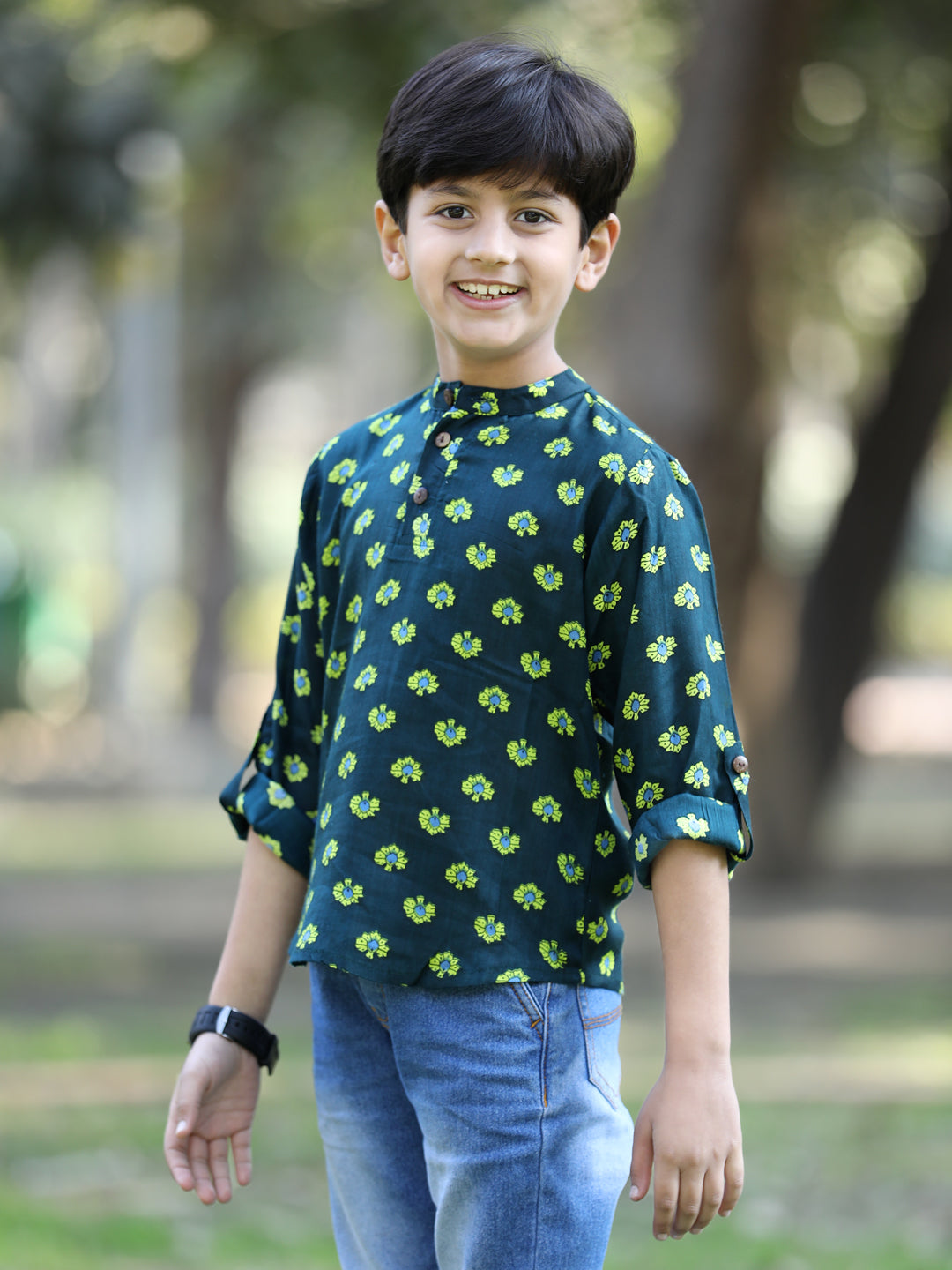 Cutiekins Floral Printed T-Shirt -Green & Yellow