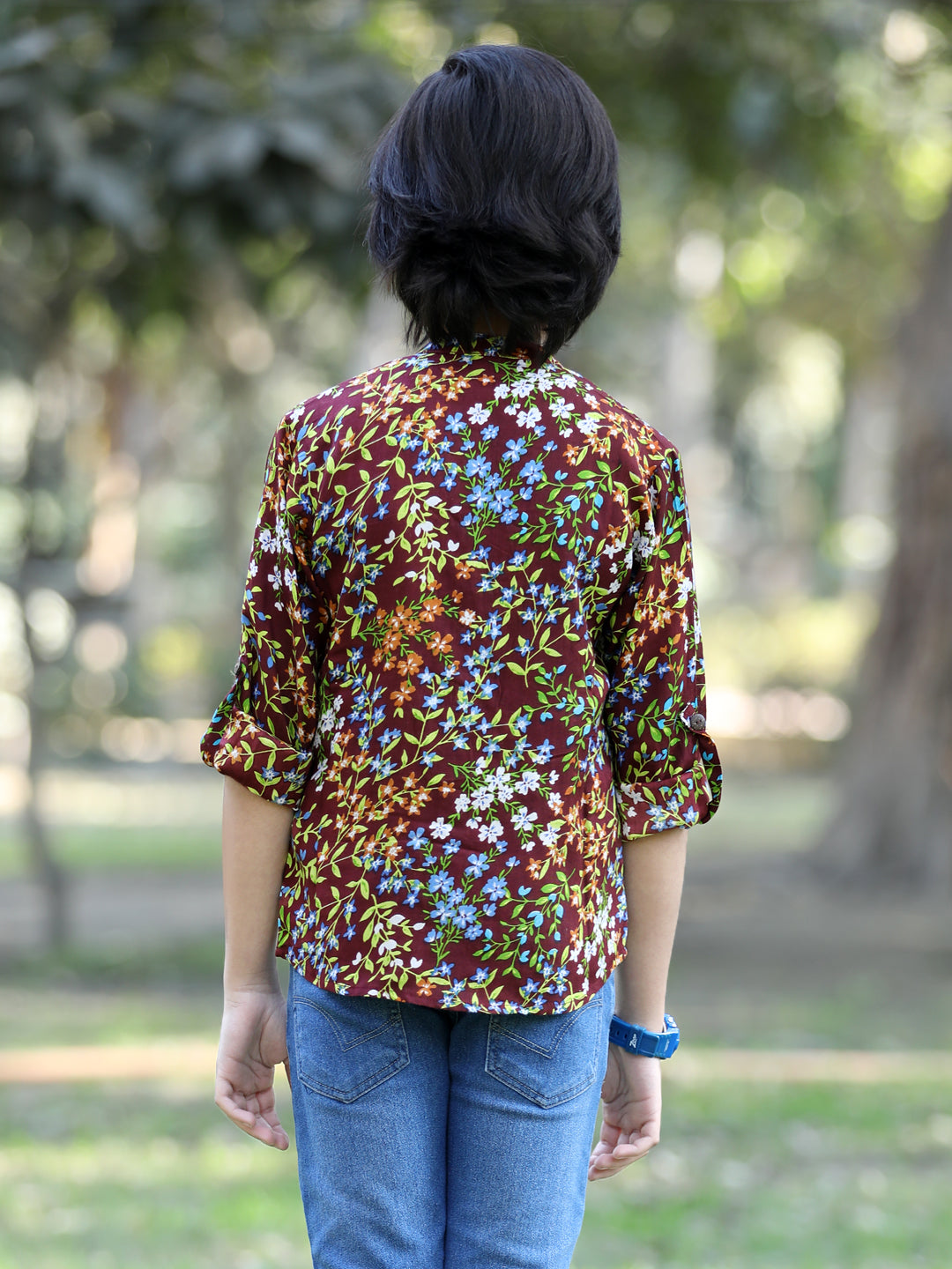 Cutiekins Floral & Leaf Printed Shirt -Brown & Green