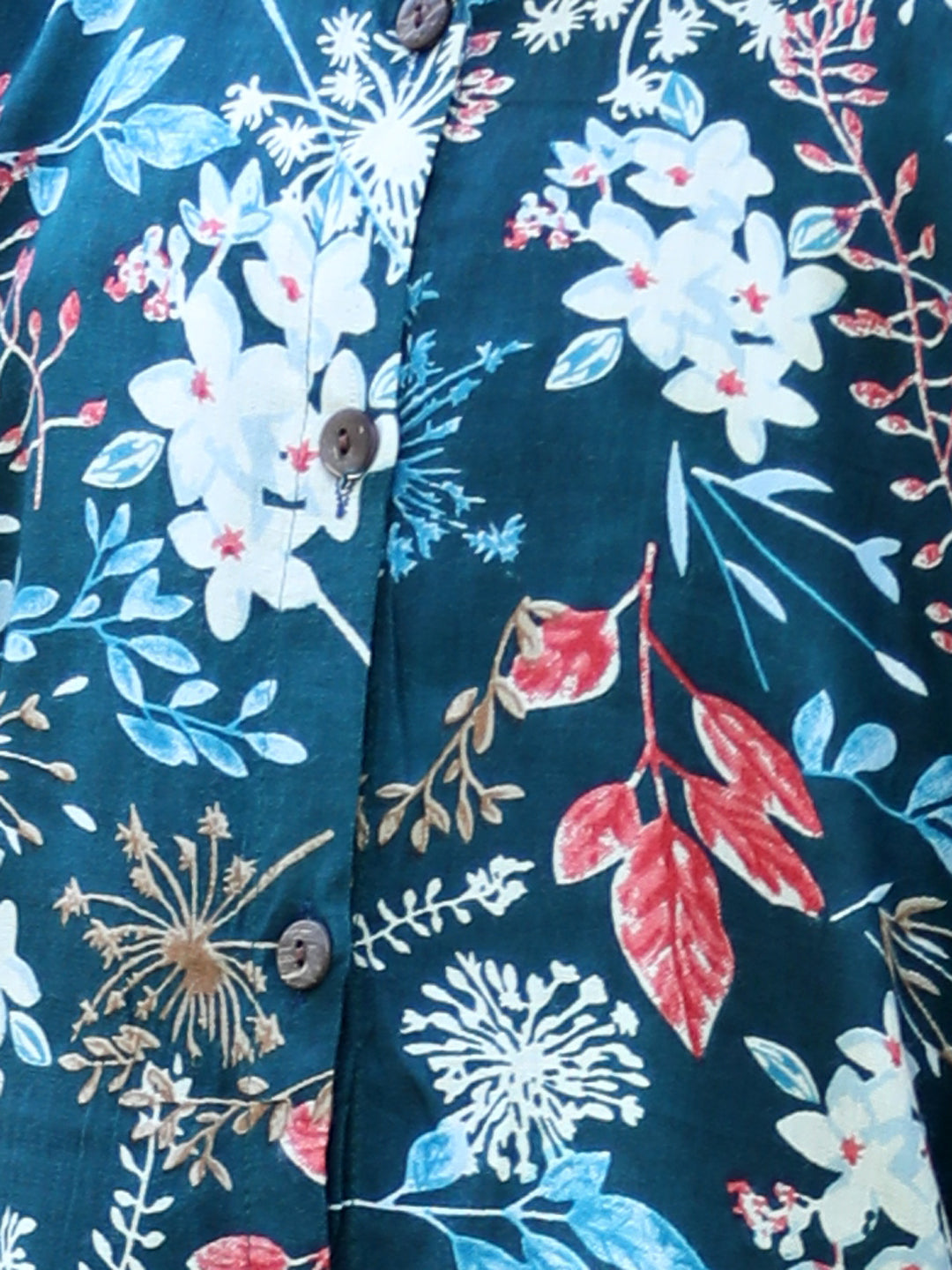 Cutiekins Floral & Leaf Printed Shirt -Teal & White