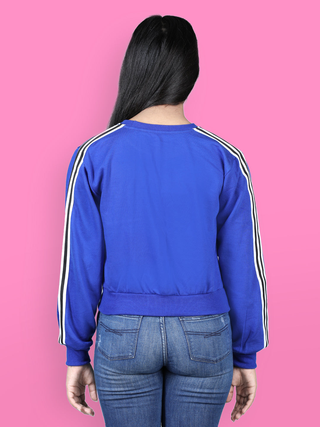 Cutiekins Colourblocked Round Neck Crop Sweatshirt-Royal Blue & White