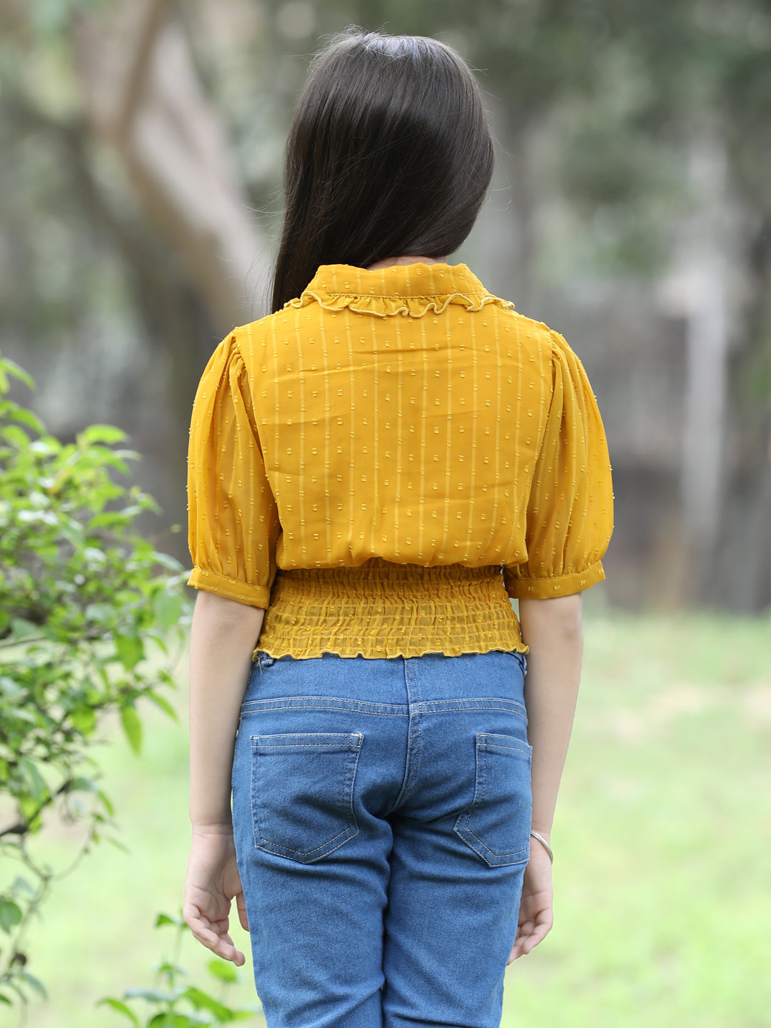 Cutiekins Peter Pan Neck Georgette Crop Top -Mustard