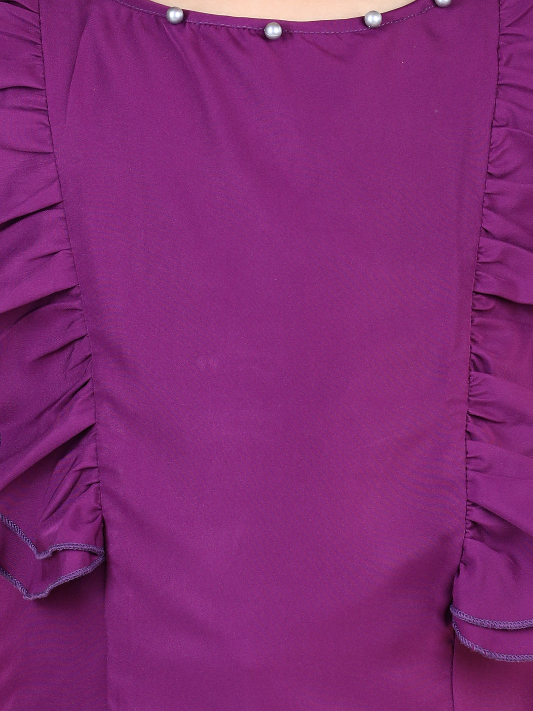 Cutiekins Printed Round Neck Polyester Top-Purple
