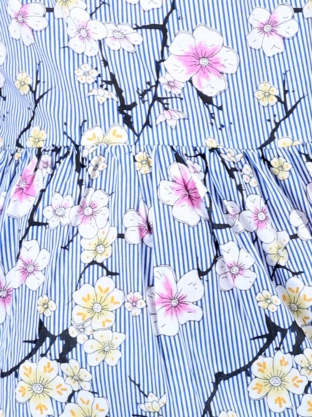Cutiekins Stripes & Floral Printed Sleevless Dress- Royal Blue & White