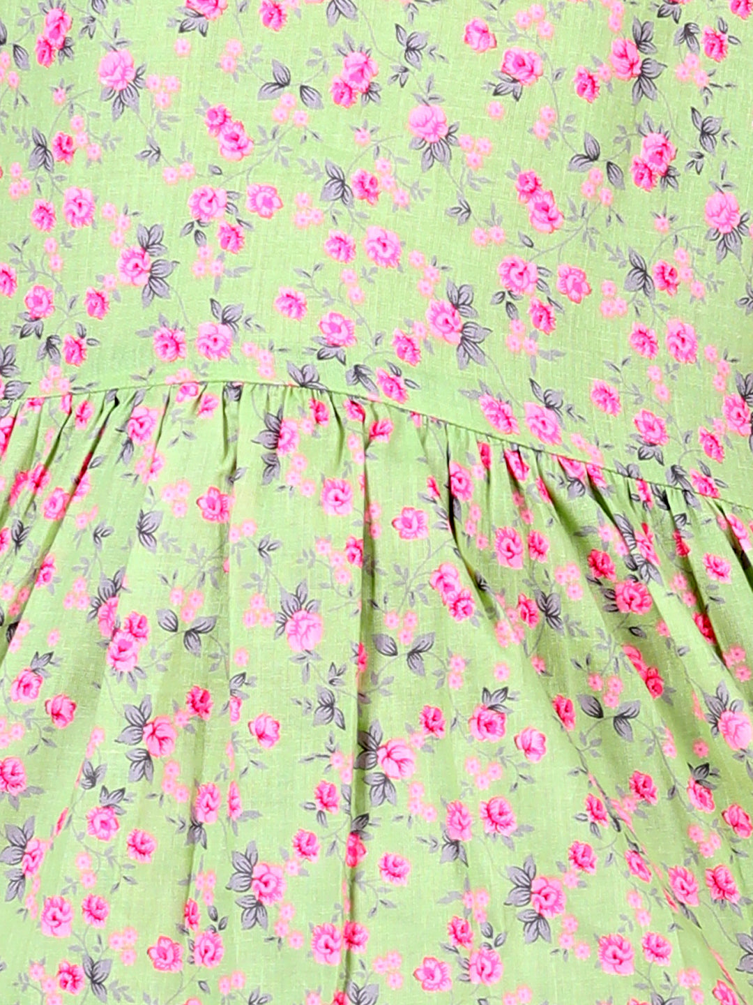 Cutiekins Floral Printed Sleevless Dress- Green & Pink