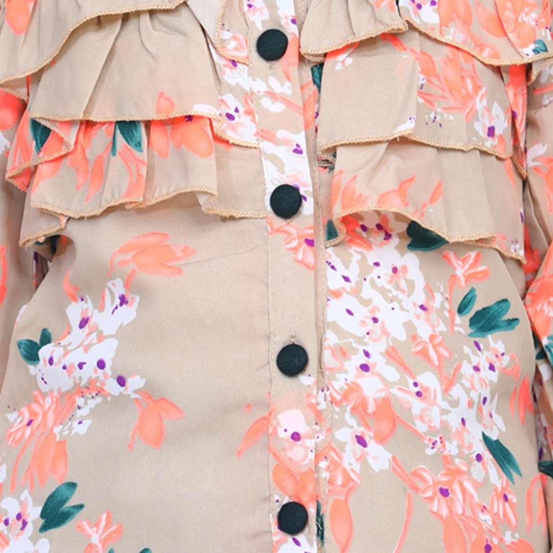 Cutiekins Floral Print Shirt Style Top  -Beige