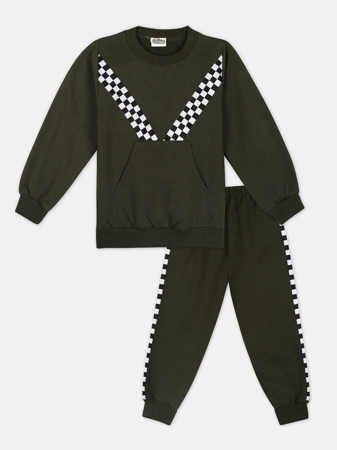 Cutiekins Boys Mehndi Green Sweatshirt With Trackpant