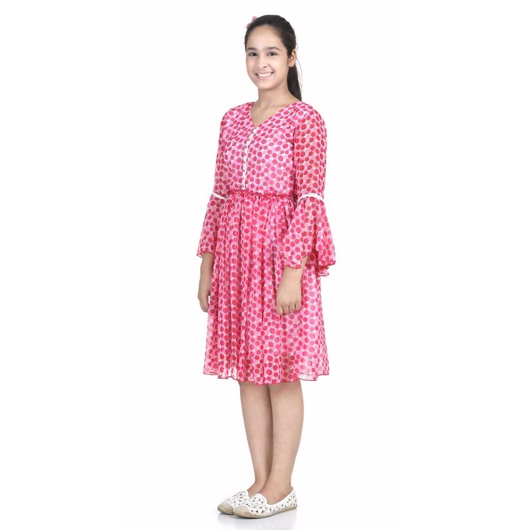 Cutiekins Girls Midi/Knee Length Casual Dress  (Pink, 3/4 Sleeve)