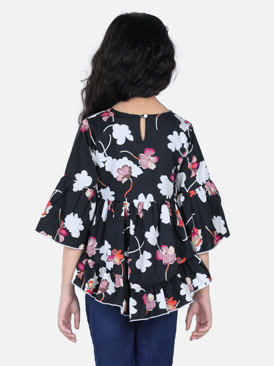 Cutiekins Floral Print Top For Girls - Black & White