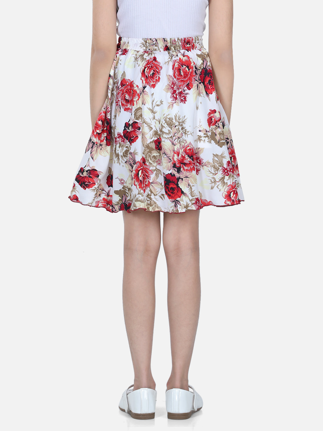 Cutiekins Floral Printed Skirt For Girls - Cream & Maroon