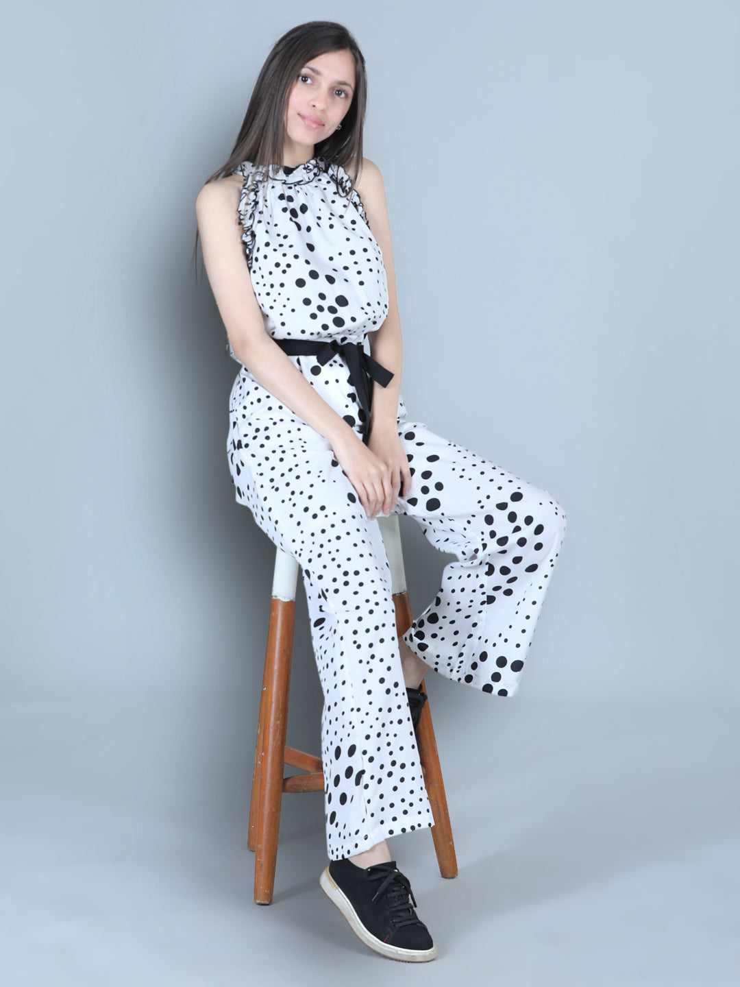 Cutiekins Polka Dot Printed Polyester Jumpsuit -White & Black