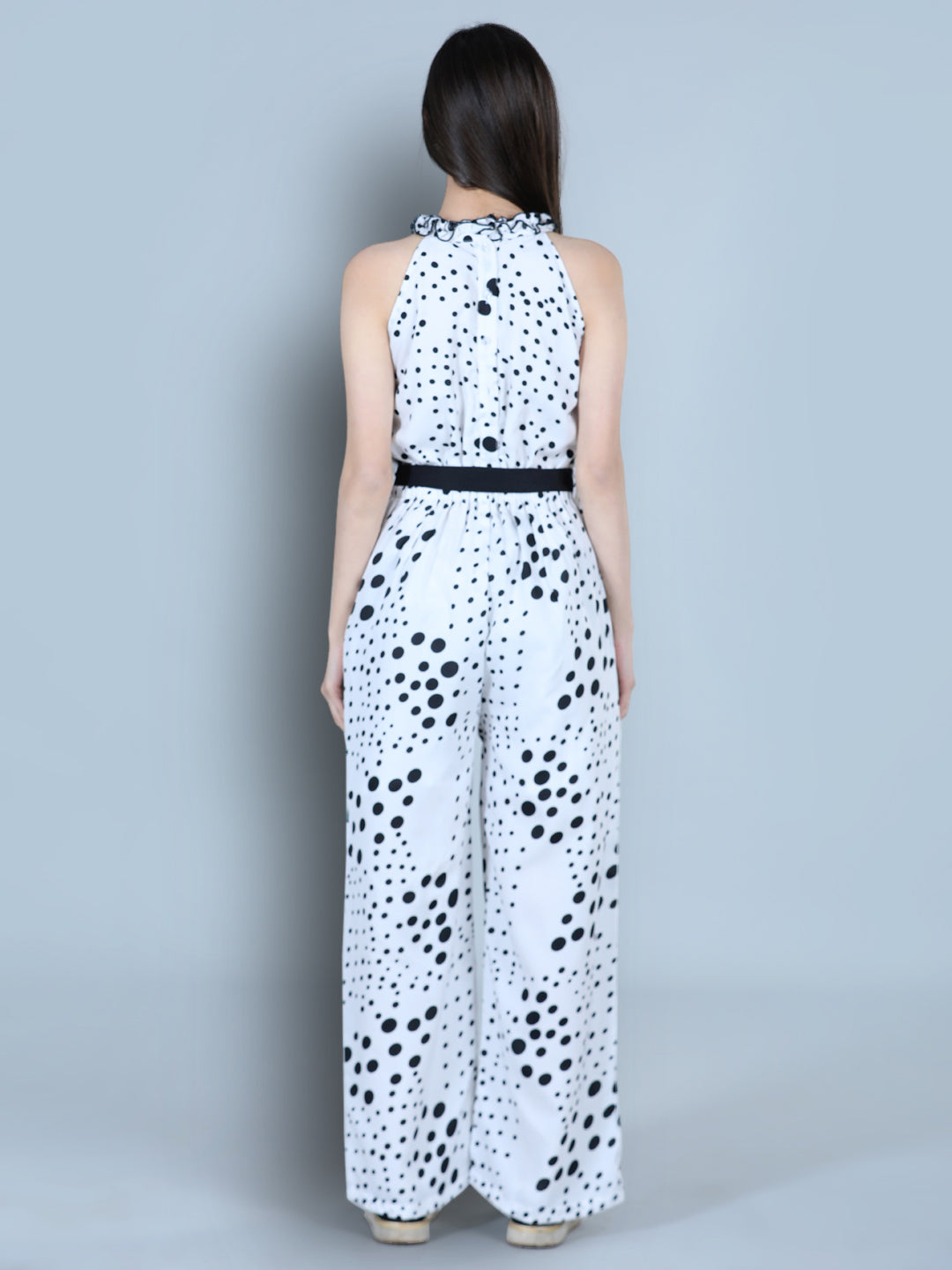 Cutiekins Polka Dot Printed Polyester Jumpsuit -White & Black