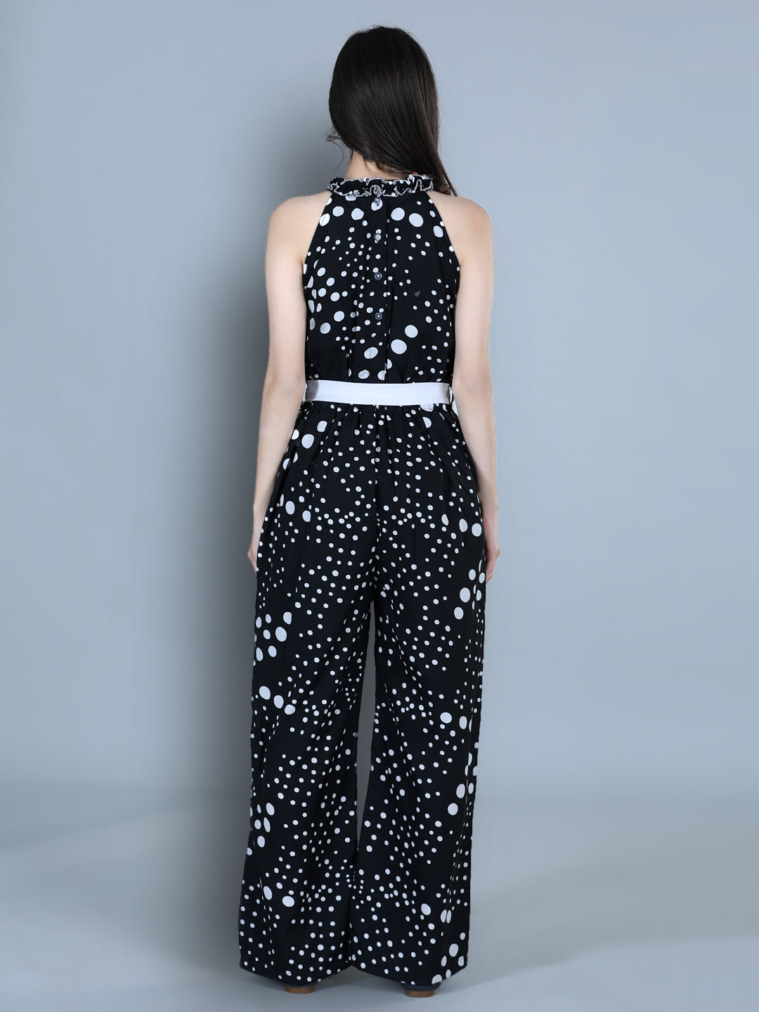 Cutiekins Polka Dot Printed Polyester Jumpsuit -White & Black