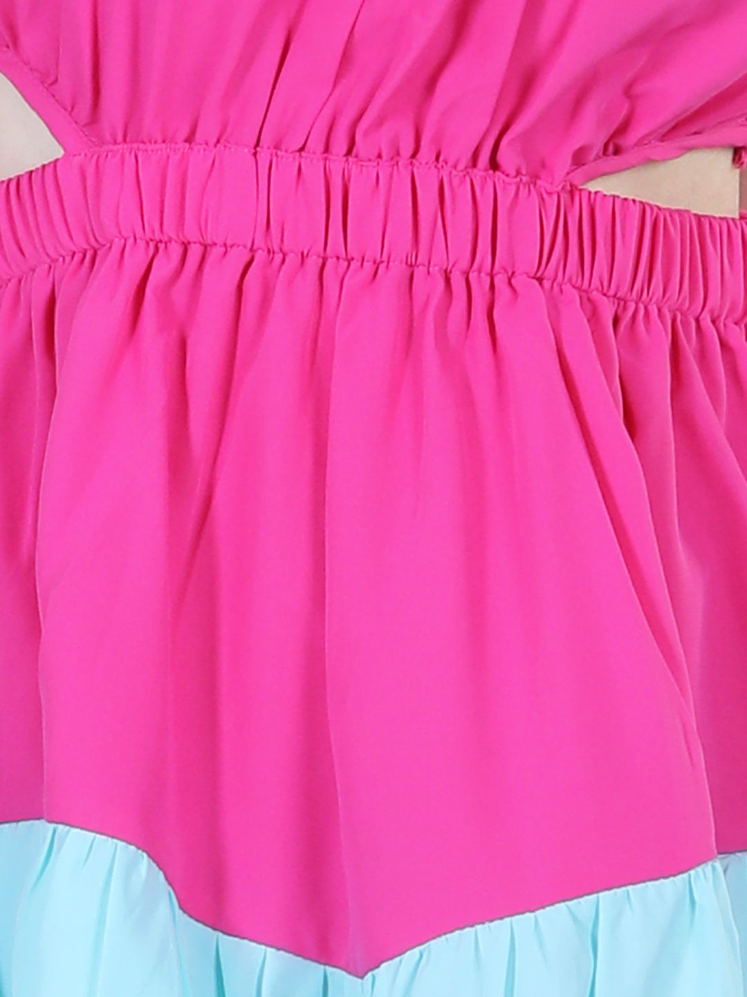 Cutiekins Solid Designer Side Cut Multi Shade Dress-Pink & Turquoise Blue